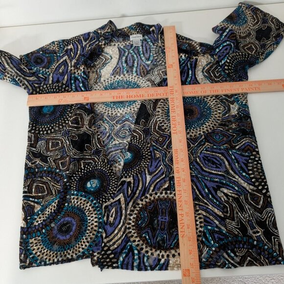 Chicos 3 Geometric Open Cardigan Womens Size XL Tan Lightweight Artsy USA Made - Picture 7 of 9